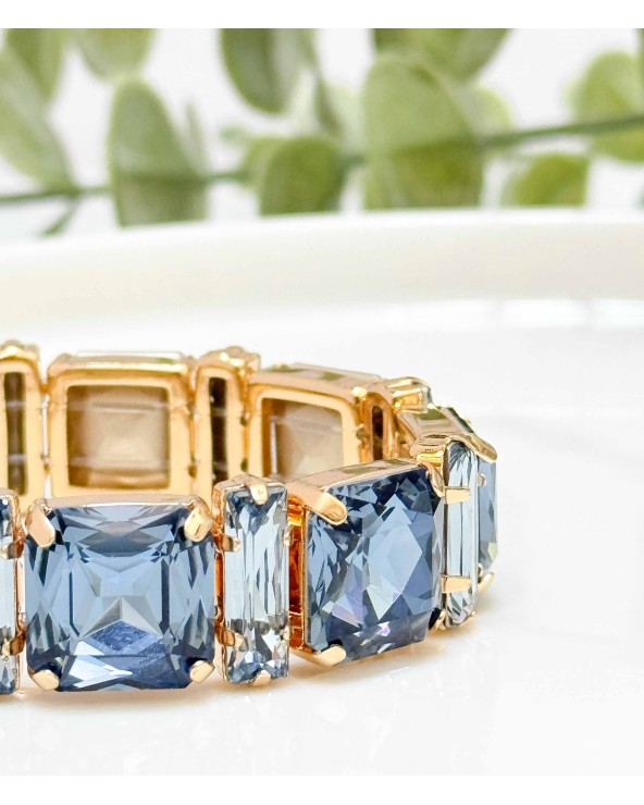 Bracelet cristal K9 - carré et rectangle - bleu foncé - doré - laiton - strass - bicolore - paloma bijoux