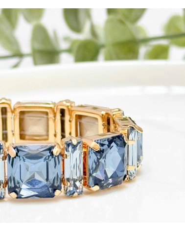 Bracelet cristal K9 - carré et rectangle - bleu foncé - doré - laiton - strass - bicolore - paloma bijoux