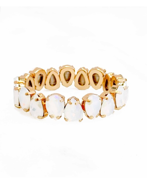 Bracelet cristal K9 - forme de goutte - blanc holographique opaque - doré - laiton - strass - bicolore - paloma bijoux