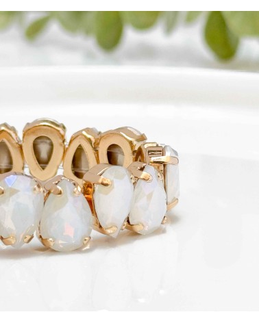 Bracelet cristal K9 - forme de goutte - blanc holographique opaque - doré - laiton - strass - bicolore - paloma bijoux