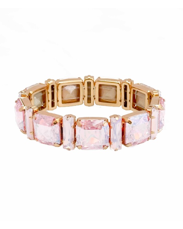 Bracelet cristal K9 - rectangle et carré - rose - doré - laiton - strass - bicolore - paloma bijoux