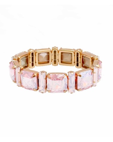 Bracelet cristal K9 - rectangle et carré - rose - doré - laiton - strass - bicolore - paloma bijoux