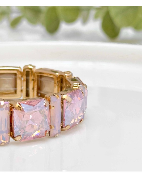 Bracelet cristal K9 - rectangle et carré - rose - doré - laiton - strass - bicolore - paloma bijoux