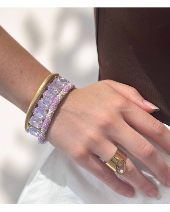 Bracelet cristal K9 - rectangle - violet lila - doré - laiton - strass - paloma bijoux
