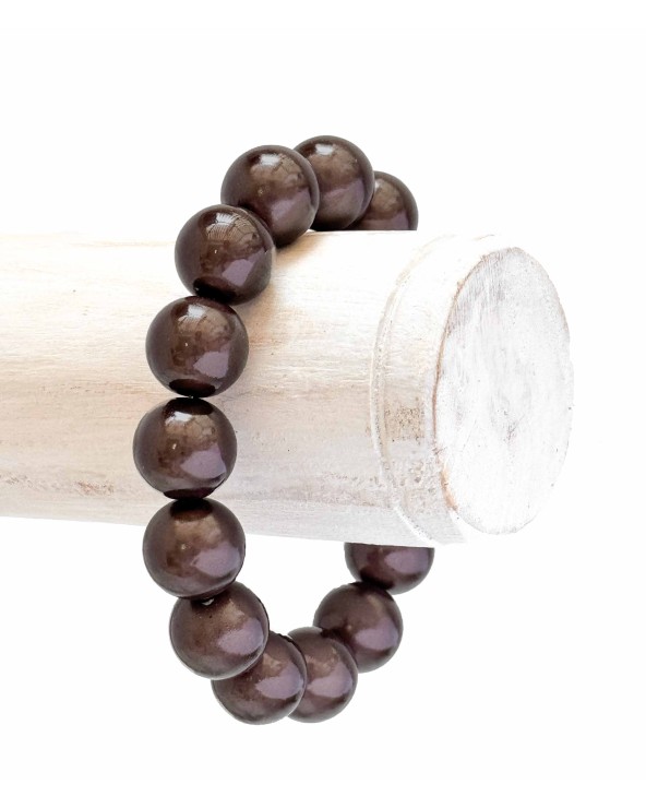 Bracelet boule - marron - résine - léger - élastique - perle - paloma bijoux - été - couleur - coloré