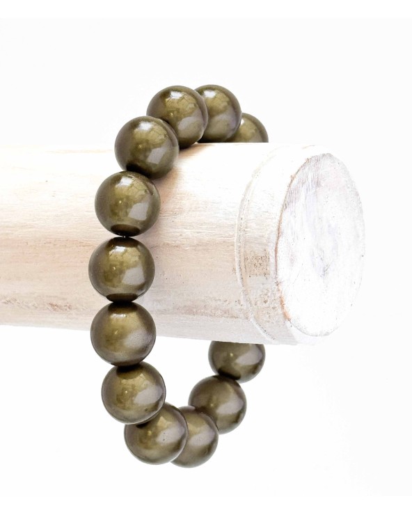 Bracelet boule - vert olive - résine - léger - élastique - perle - paloma bijoux - été - couleur - coloré
