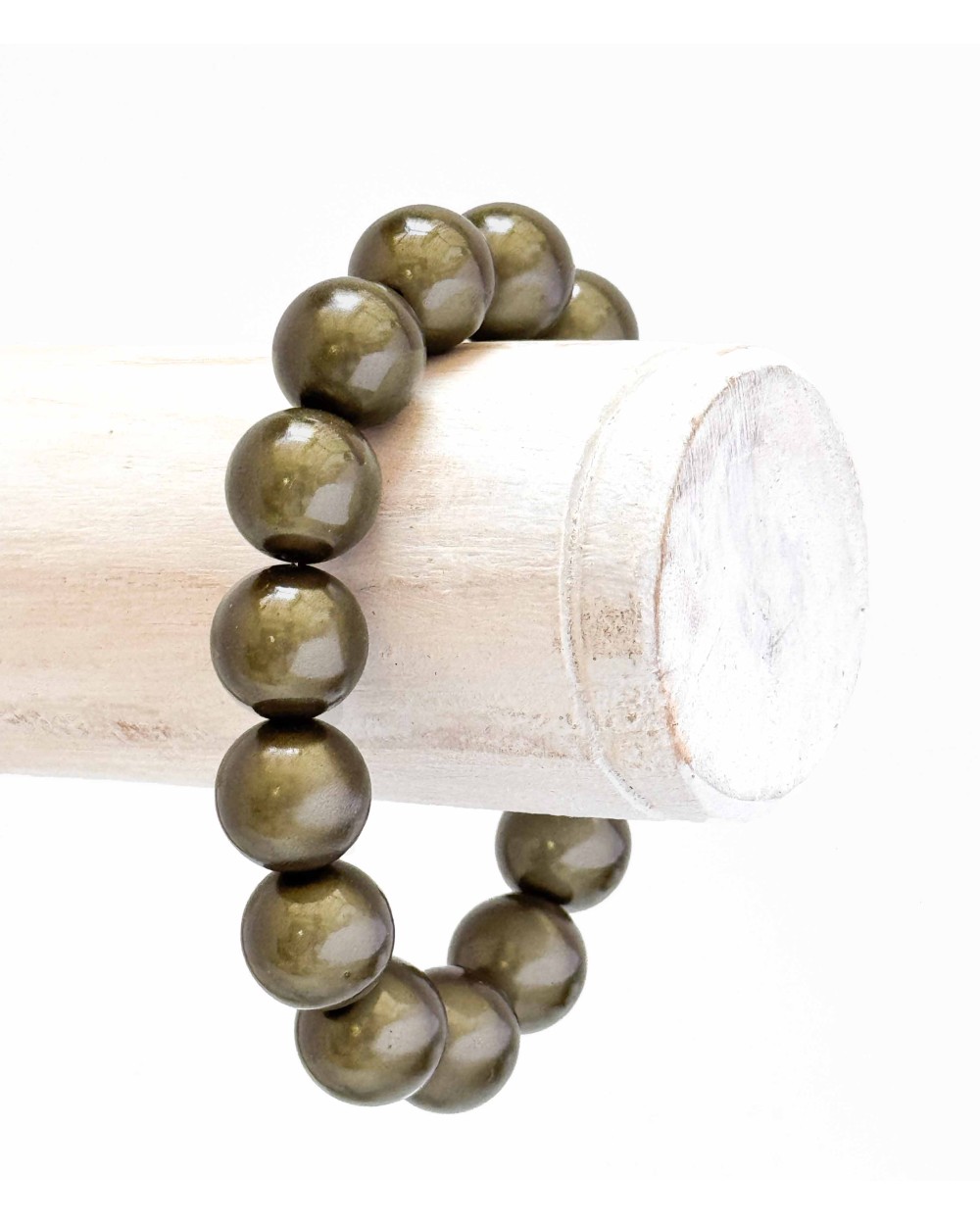 Bracelet boule - vert olive - résine - léger - élastique - perle - paloma bijoux - été - couleur - coloré