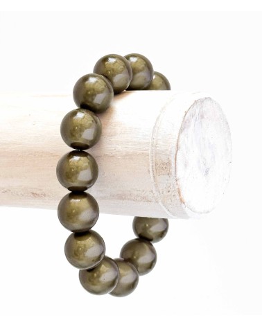 Bracelet boule - vert olive - résine - léger - élastique - perle - paloma bijoux - été - couleur - coloré