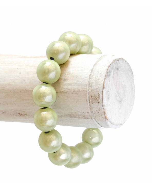 Bracelet boule - vert pomme - vert clair - résine - léger - élastique - perle - paloma bijoux - été - couleur - coloré
