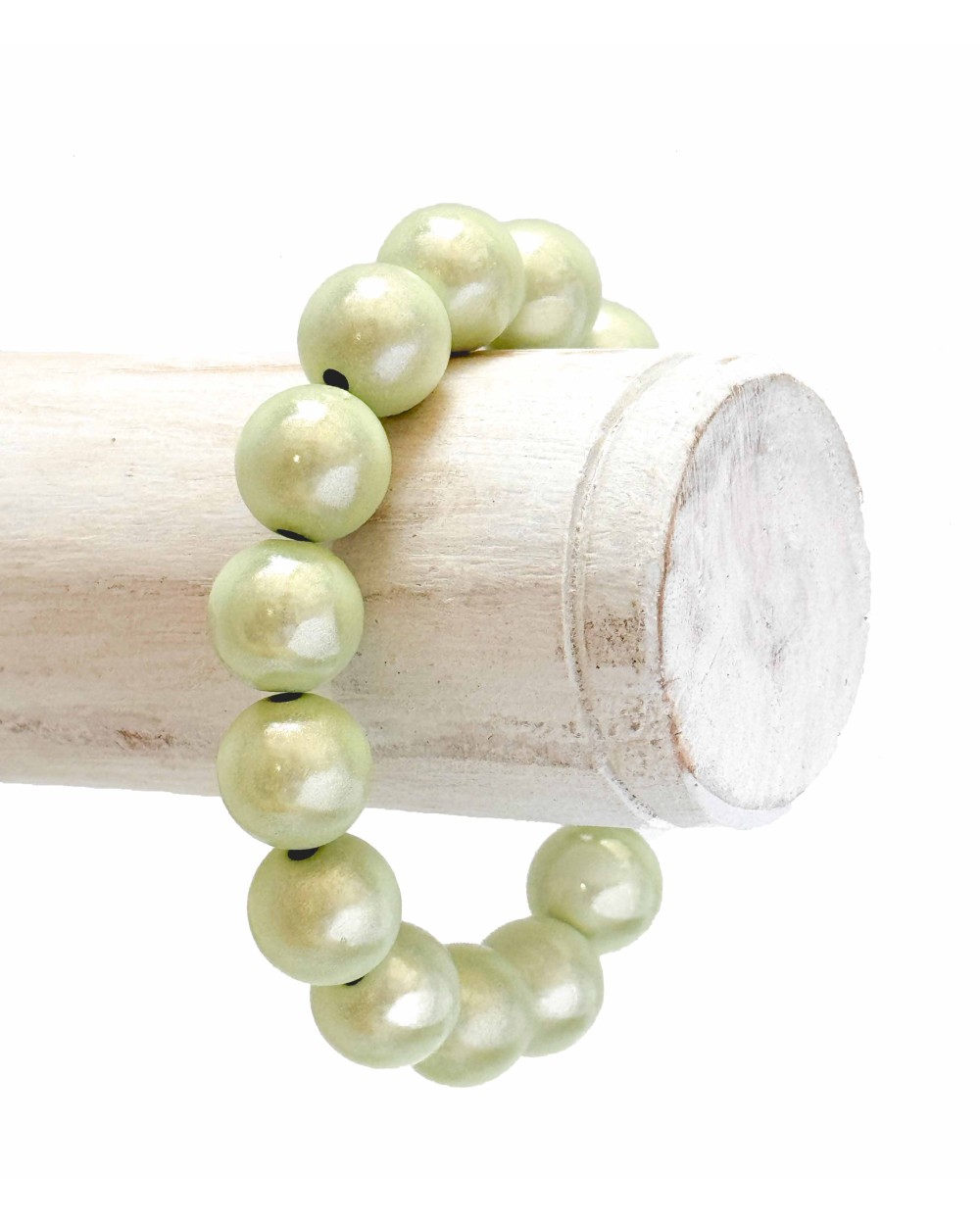 Bracelet boule - vert pomme - vert clair - résine - léger - élastique - perle - paloma bijoux - été - couleur - coloré