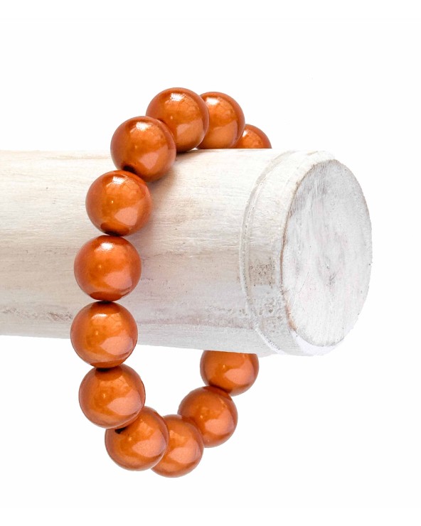 Bracelet boule - beige marron - doré - résine - léger - élastique - perle - paloma bijoux - été - couleur - coloré