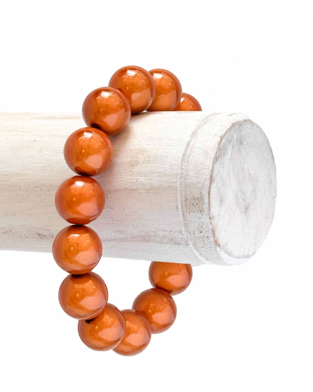 Bracelet boule - beige marron - doré - résine - léger - élastique - perle - paloma bijoux - été - couleur - coloré