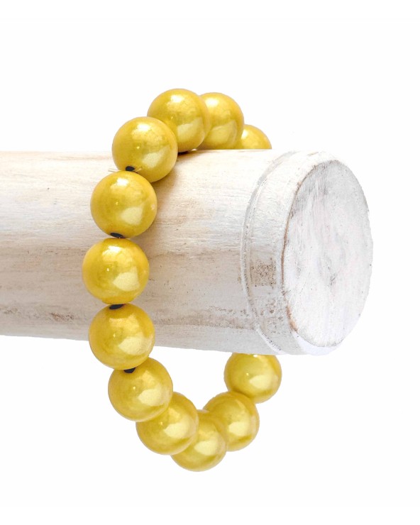 Bracelet boule - jaune - résine - léger - élastique - perle - paloma bijoux - été - couleur - coloré