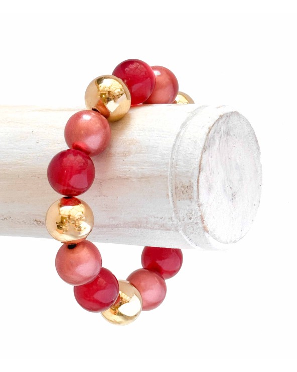 Bracelet boule - doré - rose - fuchsia -  résine - léger - élastique - perle - paloma bijoux - été - couleur - coloré