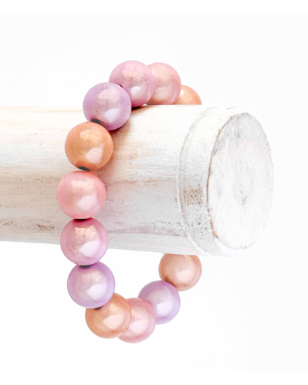 Bracelet boule - rose - violet - orangé -  résine - léger - élastique - perle - paloma bijoux - été - couleur - coloré