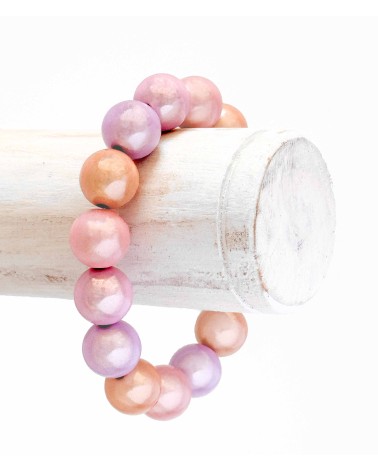 Bracelet boule - rose - violet - orangé -  résine - léger - élastique - perle - paloma bijoux - été - couleur - coloré