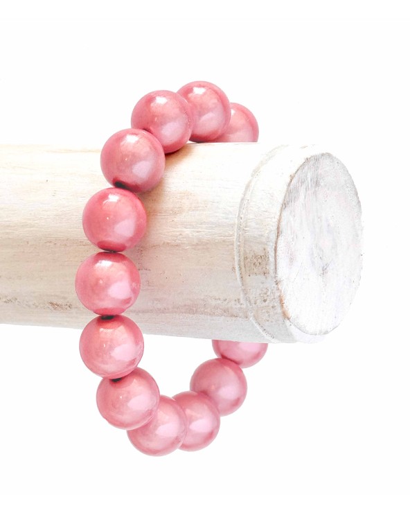 Bracelet boule - rose poudré - Lila -  résine - léger - élastique - perle - paloma bijoux - été - couleur - coloré