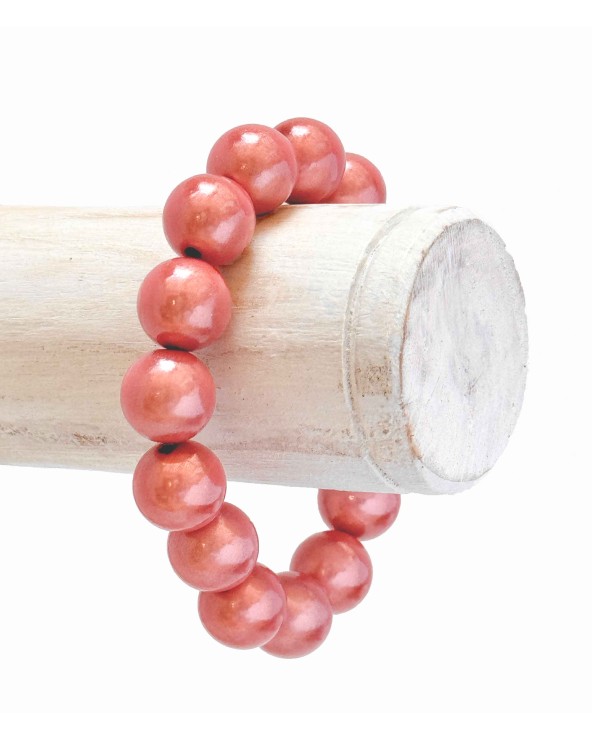 Bracelet boule - vieux rose -  résine - léger - élastique - perle - paloma bijoux - été - couleur - coloré