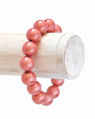 Bracelet boule - vieux rose -  résine - léger - élastique - perle - paloma bijoux - été - couleur - coloré