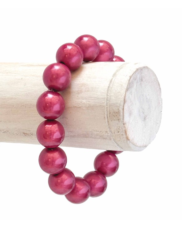 Bracelet boule - rose fuchsia -  résine - léger - élastique - perle - paloma bijoux - été - couleur - coloré