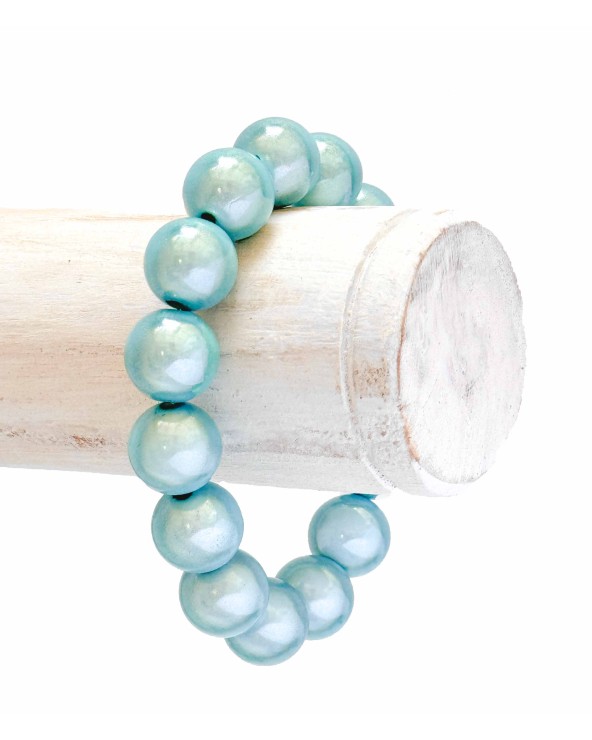 Bracelet boule - bleu -  résine - léger - élastique - perle - paloma bijoux - été - couleur - coloré
