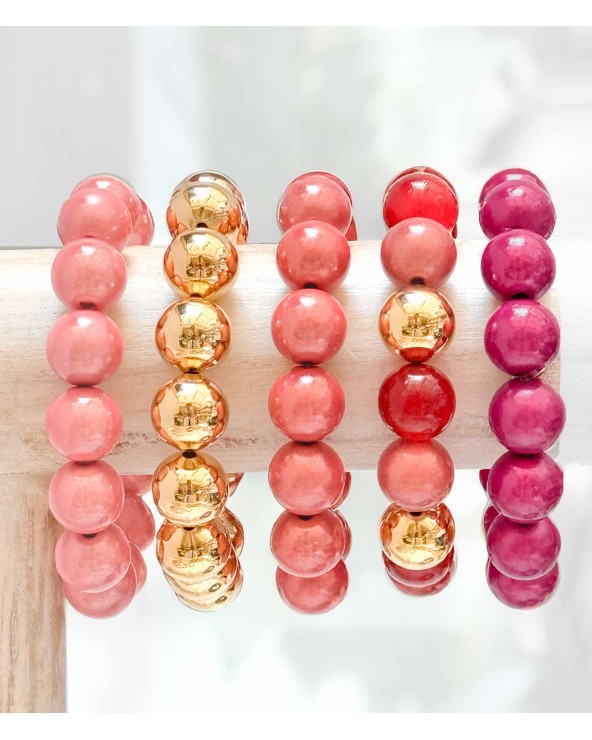 Bracelet boule - rose fuchsia -  résine - léger - élastique - perle - paloma bijoux - été - couleur - coloré