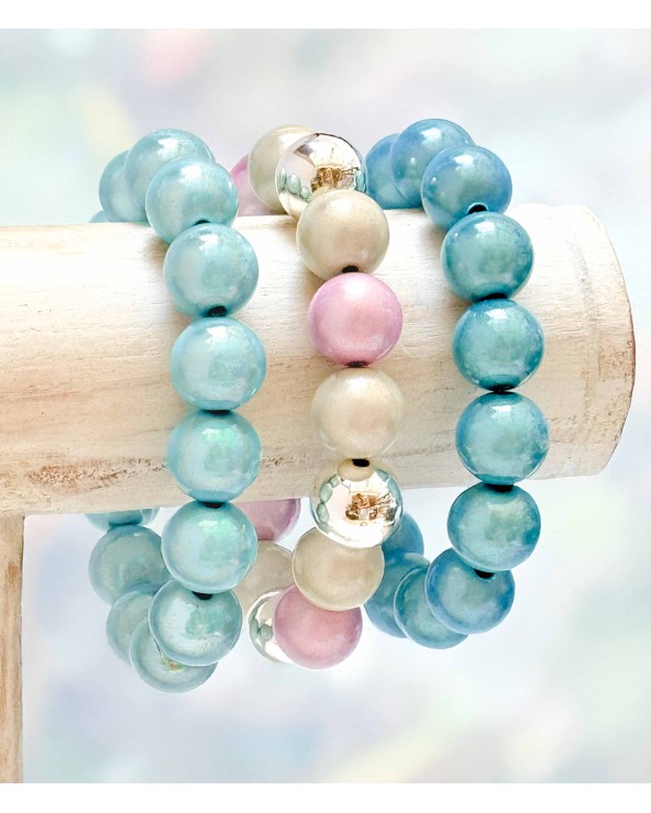 Bracelet boule - bleu -  résine - léger - élastique - perle - paloma bijoux - été - couleur - coloré
