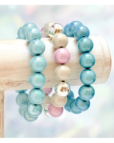 Bracelet boule - bleu -  résine - léger - élastique - perle - paloma bijoux - été - couleur - coloré