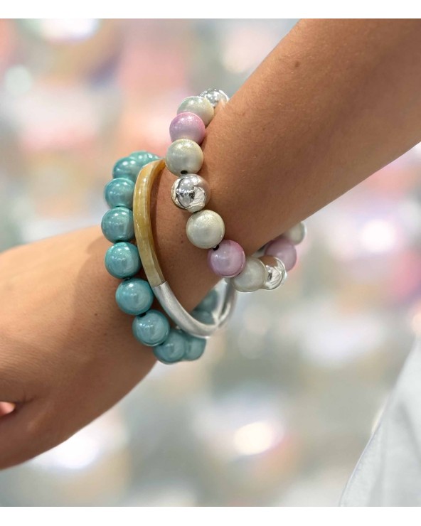 Bracelet boule - bleu -  résine - léger - élastique - perle - paloma bijoux - été - couleur - coloré