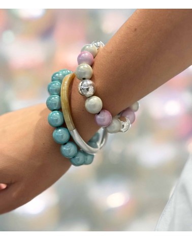 Bracelet boule - bleu -  résine - léger - élastique - perle - paloma bijoux - été - couleur - coloré