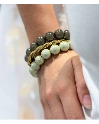 Bracelet boule - vert pomme - vert clair - résine - léger - élastique - perle - paloma bijoux - été - couleur - coloré