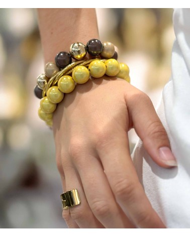Bracelet boule - jaune - résine - léger - élastique - perle - paloma bijoux - été - couleur - coloré