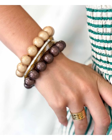 Bracelet boule - marron - résine - léger - élastique - perle - paloma bijoux - été - couleur - coloré