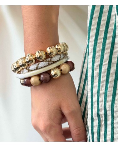 Bracelet boule - doré - résine - léger - élastique - perle - paloma bijoux - été - couleur - coloré