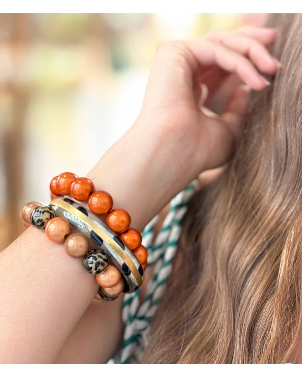 Bracelet boule - beige marron - doré - résine - léger - élastique - perle - paloma bijoux - été - couleur - coloré