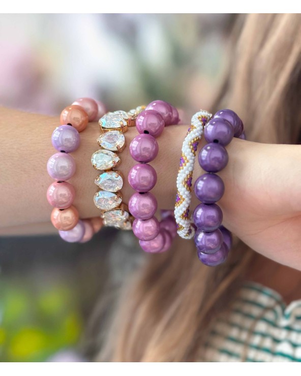 Bracelet boule - rose - violet - orangé -  résine - léger - élastique - perle - paloma bijoux - été - couleur - coloré