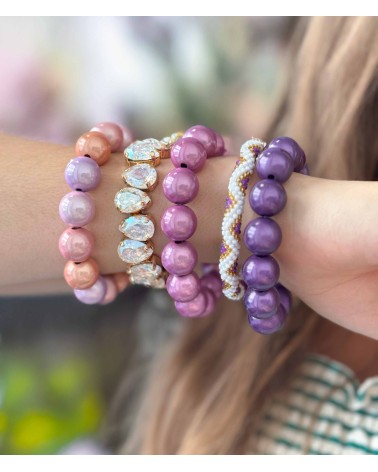 Bracelet boule - rose - violet - orangé -  résine - léger - élastique - perle - paloma bijoux - été - couleur - coloré