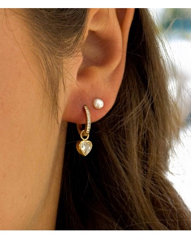 boucles d'oreilles - mini créole - coeur - strass - pendentif - pampille - doré - acier inoxydable - rouille pas
