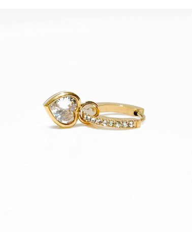 boucles d'oreilles - mini créole - coeur - strass - pendentif - pampille - doré - acier inoxydable - rouille pas