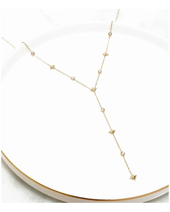Collier - long - acier inoxydable - étoile - rond - strass - y - décolleté - rouille pas - sautoir