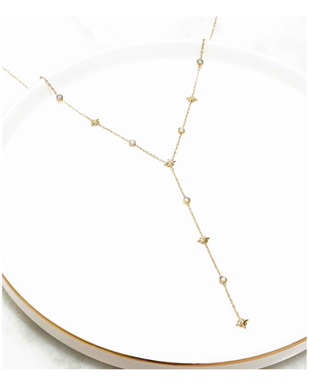 Collier - long - acier inoxydable - étoile - rond - strass - y - décolleté - rouille pas - sautoir