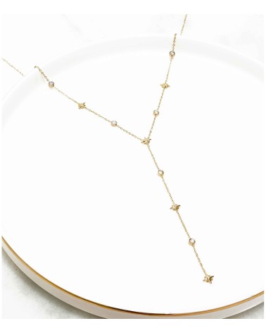 Collier - long - acier inoxydable - étoile - rond - strass - y - décolleté - rouille pas - sautoir