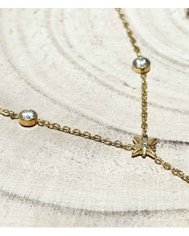 Collier - long - acier inoxydable - étoile - rond - strass - y - décolleté - rouille pas - sautoir