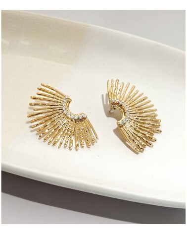 boucles d'oreilles - soleil - strass - doré - pendentif - demi soleil - doré - acier inoxydable - rouille pas
