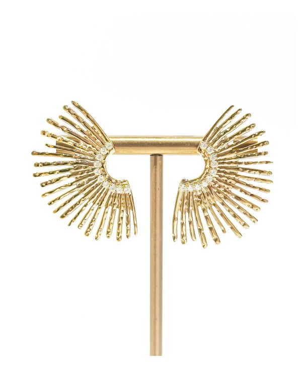 boucles d'oreilles - soleil - strass - doré - pendentif - demi soleil - doré - acier inoxydable - rouille pas