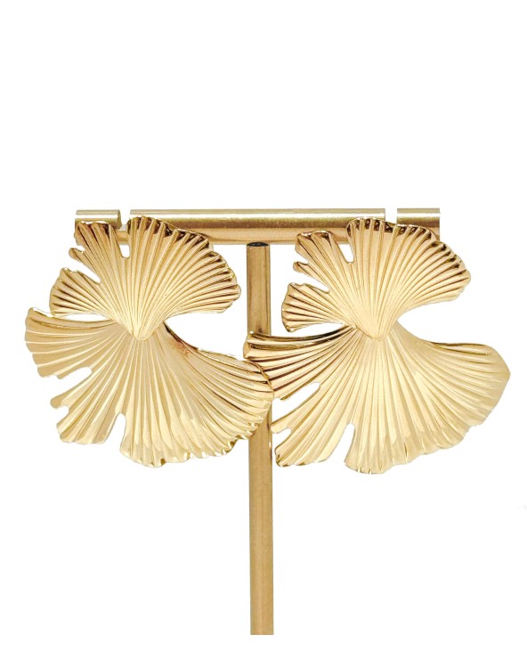 boucles d'oreilles - Ginkgo - feuille - doré - fleur - doré - acier inoxydable - rouille pas