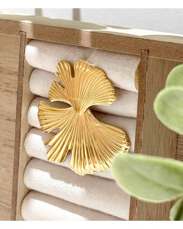 boucles d'oreilles - Ginkgo - feuille - doré - fleur - doré - acier inoxydable - rouille pas