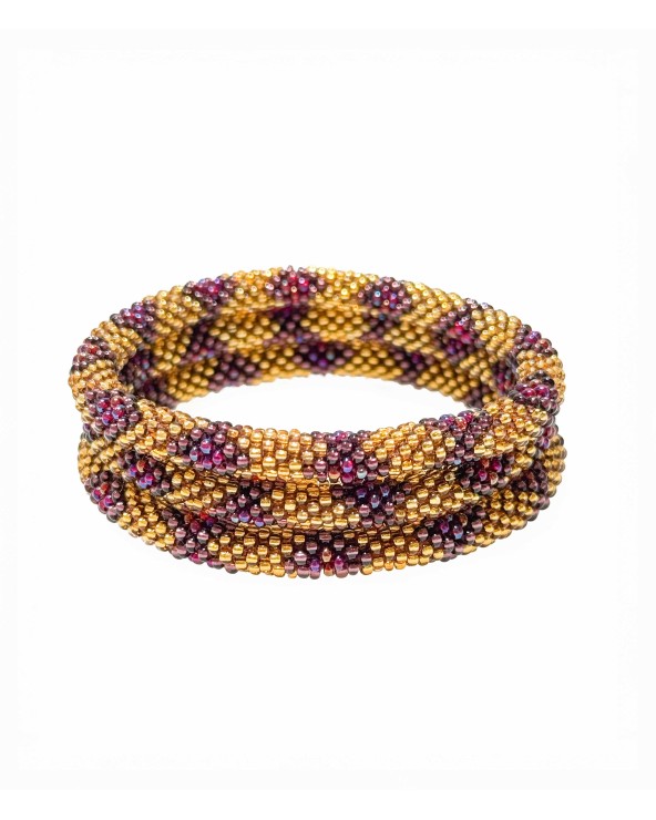 Bracelet népalais - doré - violet - métallisé - coloré  - flèche - perles - tissé à la main - été - doré - losanges