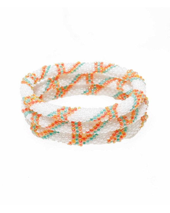 Bracelet népalais - blanc - coloré - orange - bleu - perles - tissé à la main - été - doré