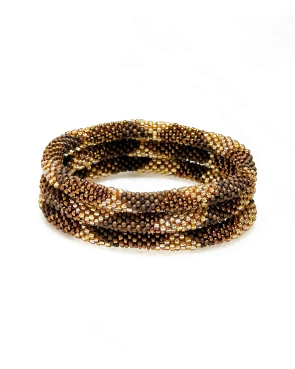 Bracelet népalais - marron - coloré - beige - perles - tissé à la main - été - doré